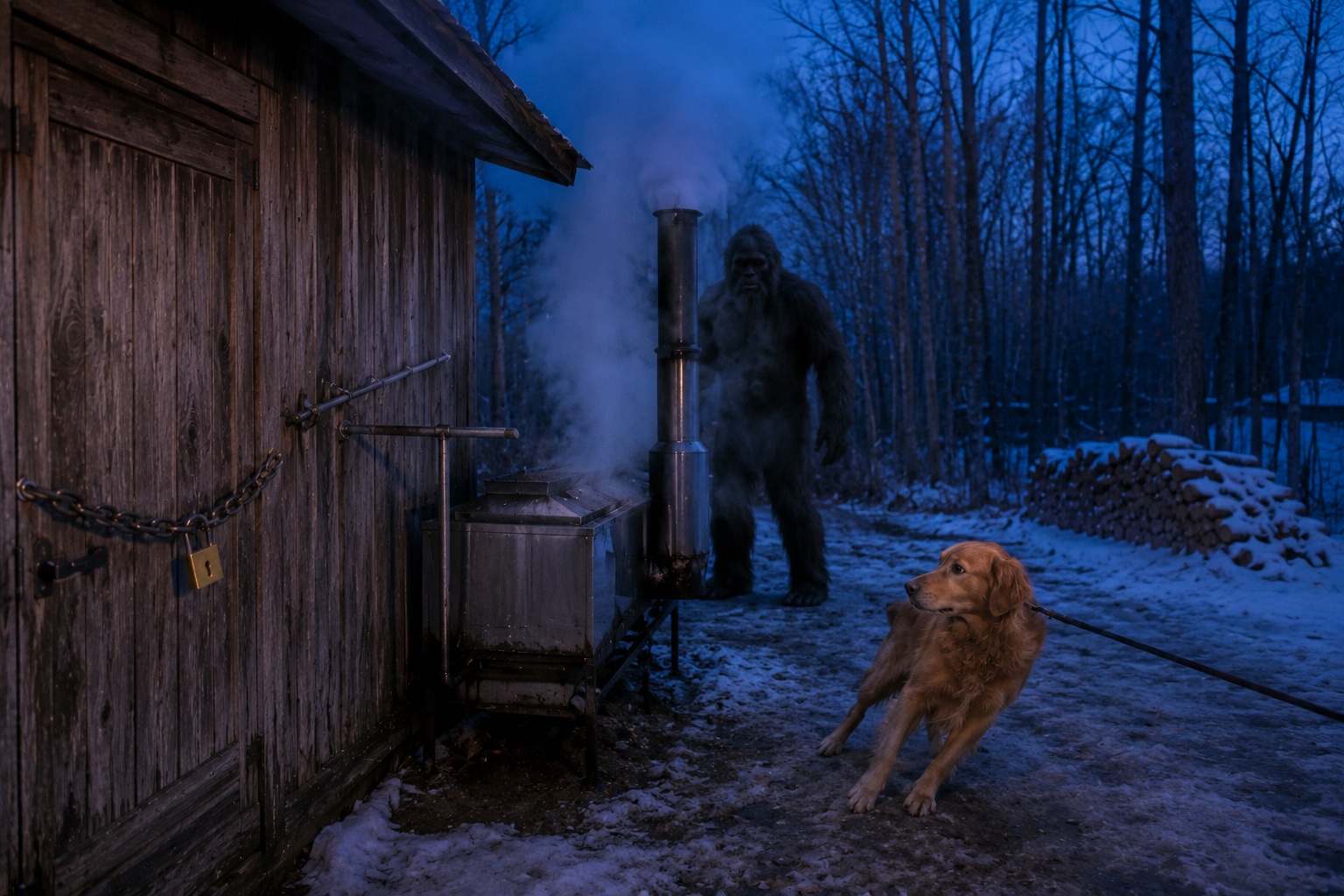 Editorial recreation of the Maple Sugar Shack Camera Caught Bigfoot Beside The Steam Vent At Dawn story, image 3.