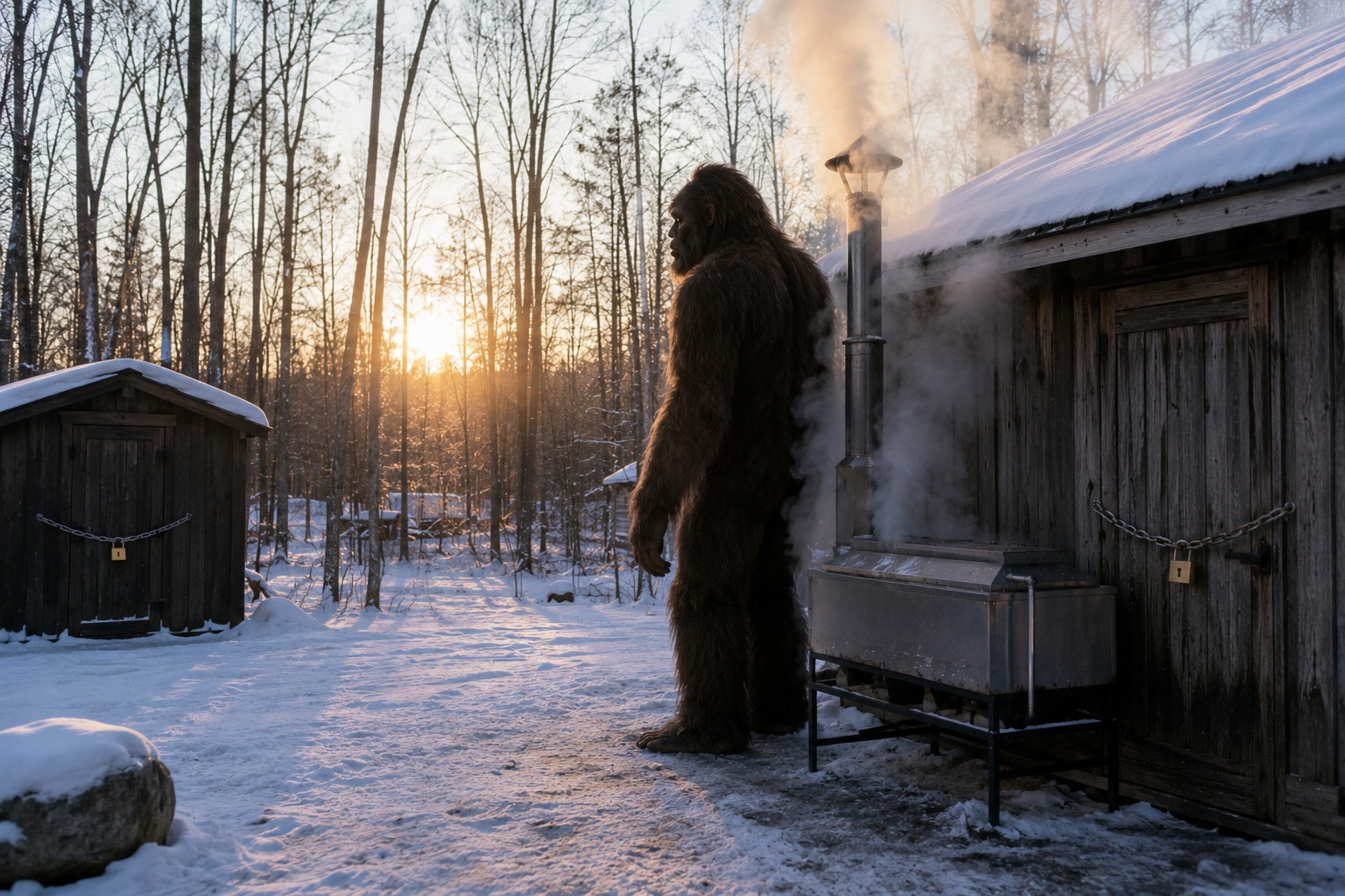Editorial recreation of the Maple Sugar Shack Camera Caught Bigfoot Beside The Steam Vent At Dawn story, image 4.