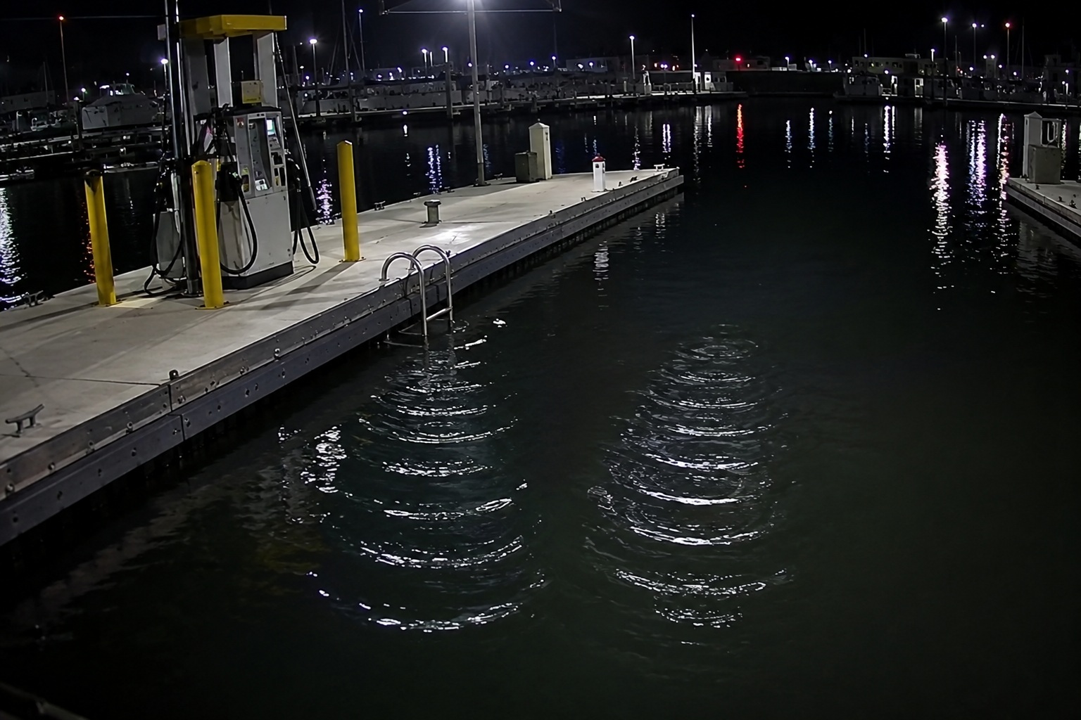 Editorial recreation of the Marina Fuel Dock Camera Showed Ripples Around Legs No One Could See story, image 1.