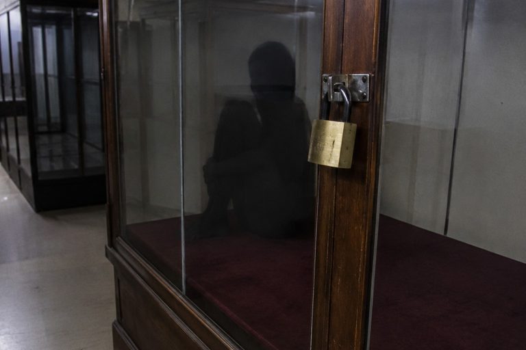 Editorial recreation of the Museum Storage Camera Showed A Shadow Sitting Inside The Empty Display Case story, image 1.