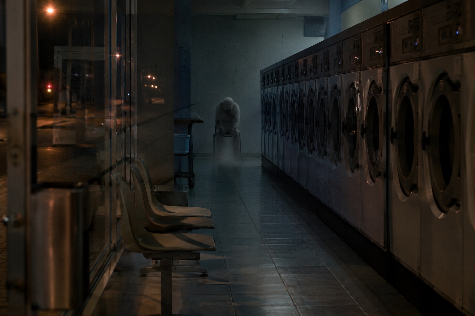 Editorial recreation of the Night Cleaner Found A Man Sitting In The Closed Laundromat story, image 2.