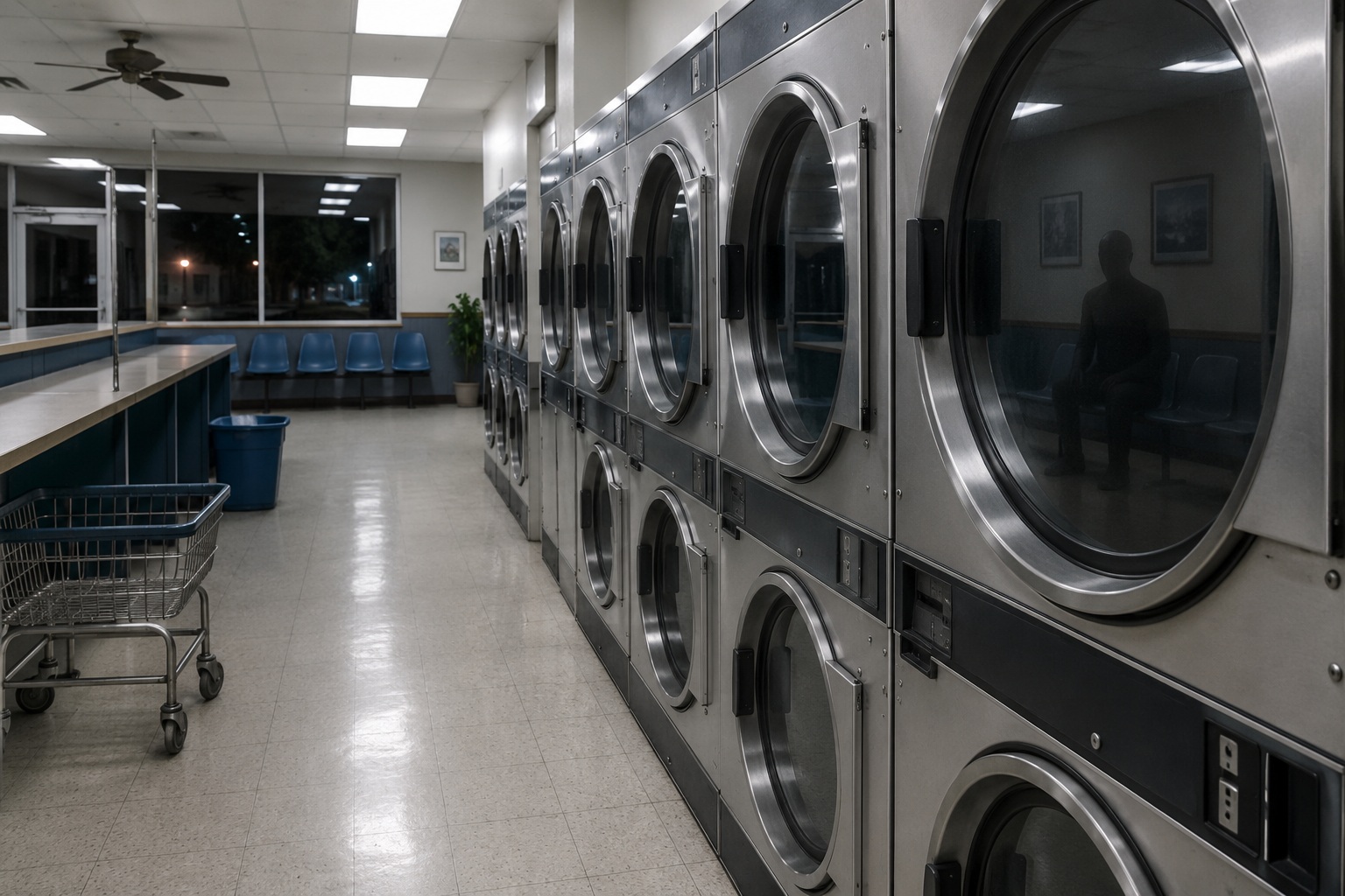 Editorial recreation of the Night Cleaner Found A Man Sitting In The Closed Laundromat story, image 3.