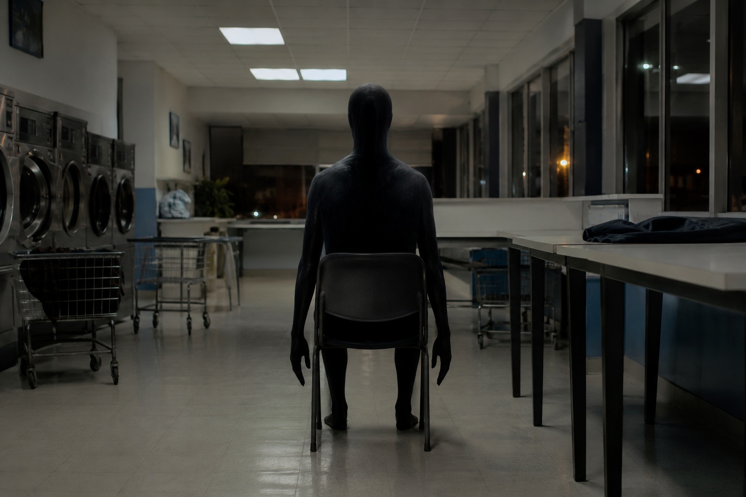 Editorial recreation of the Night Cleaner Found A Man Sitting In The Closed Laundromat story, image 4.