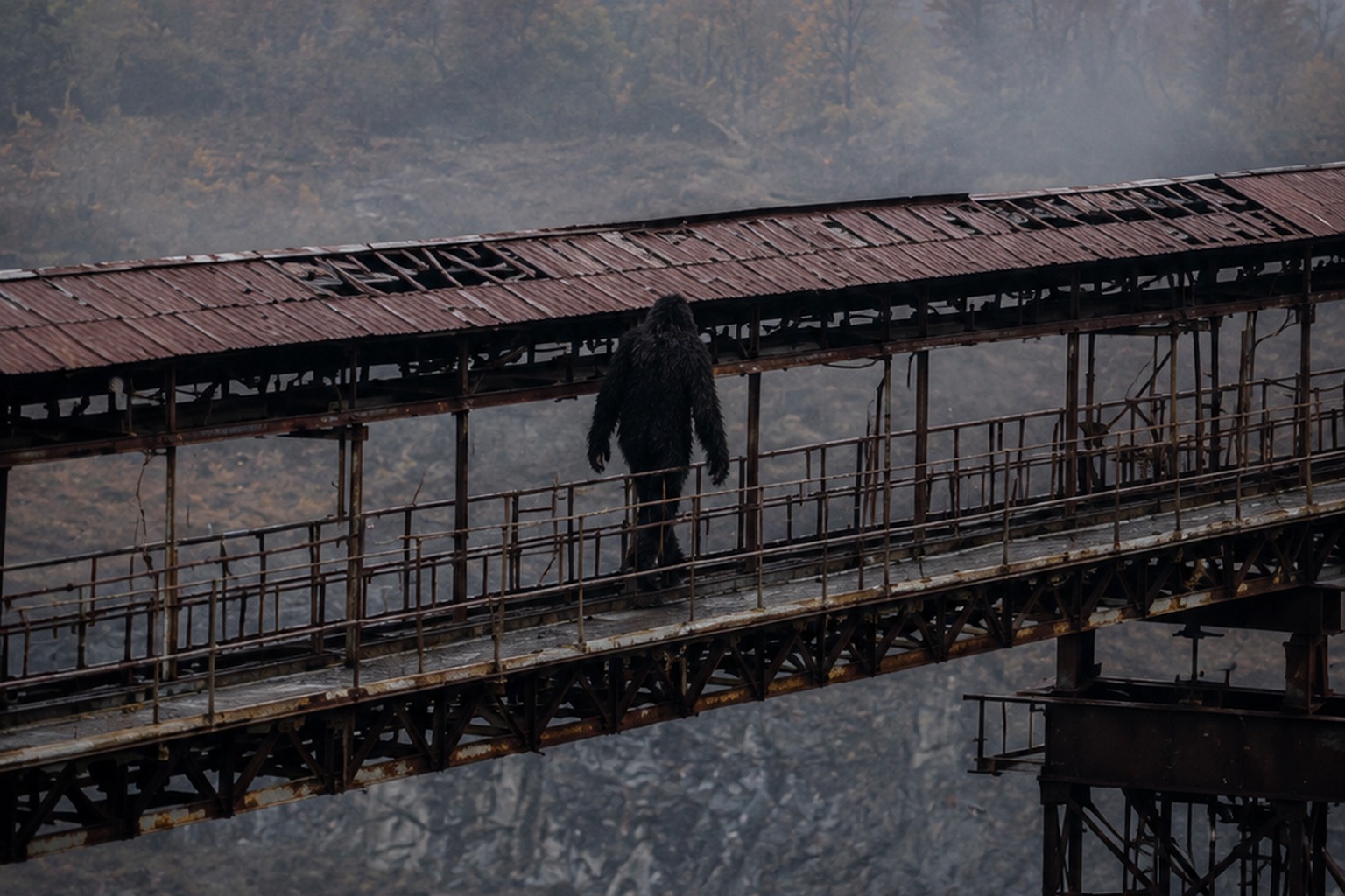 Editorial recreation of the Old Quarry Conveyor Photo Showed A Broad Hairy Figure Crossing The Rusted Catwalk story, image 2.