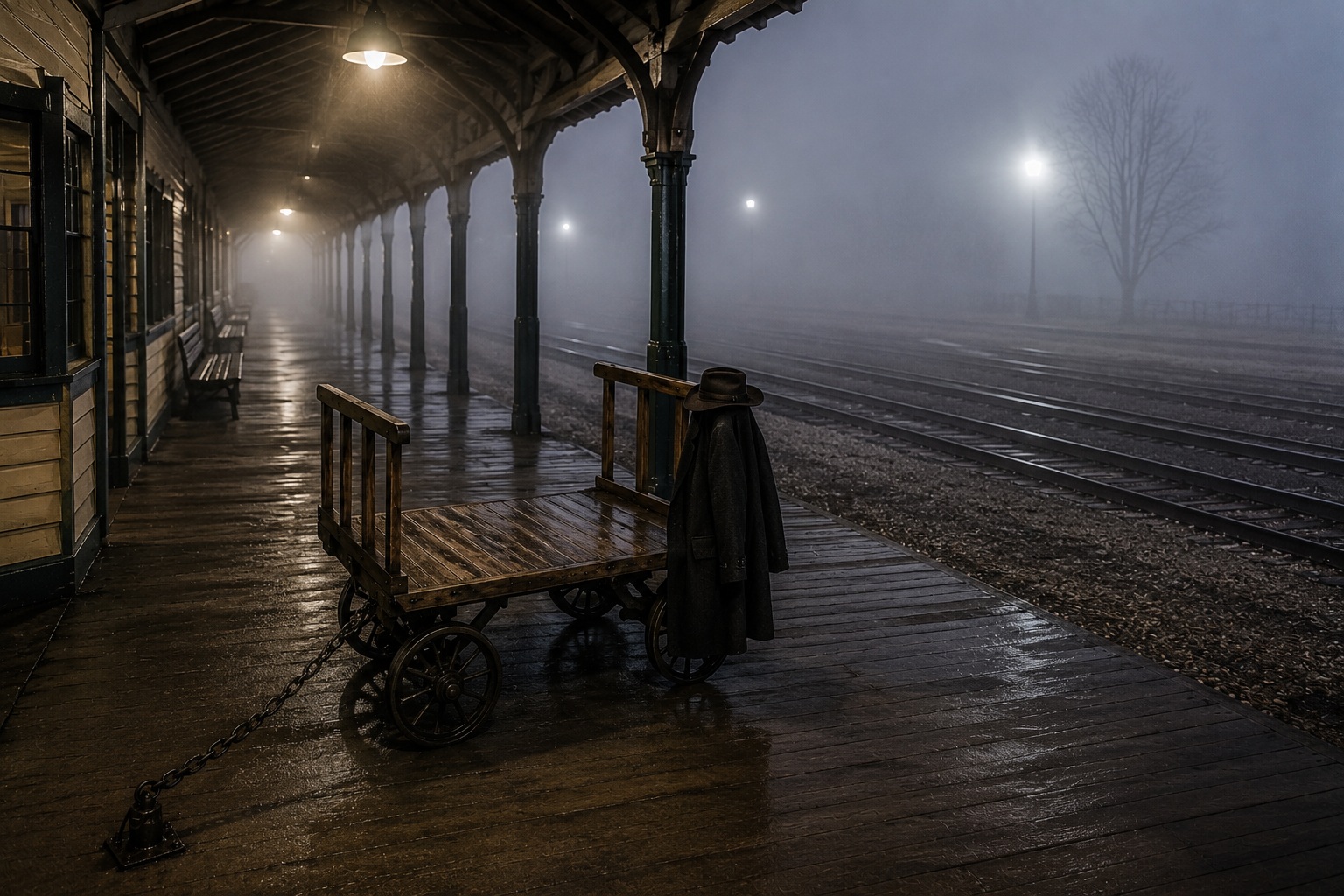Editorial recreation of the Old Train Depot Platform Camera Showed A Shadow Passenger Waiting Beside The Baggage Cart story, image 4.