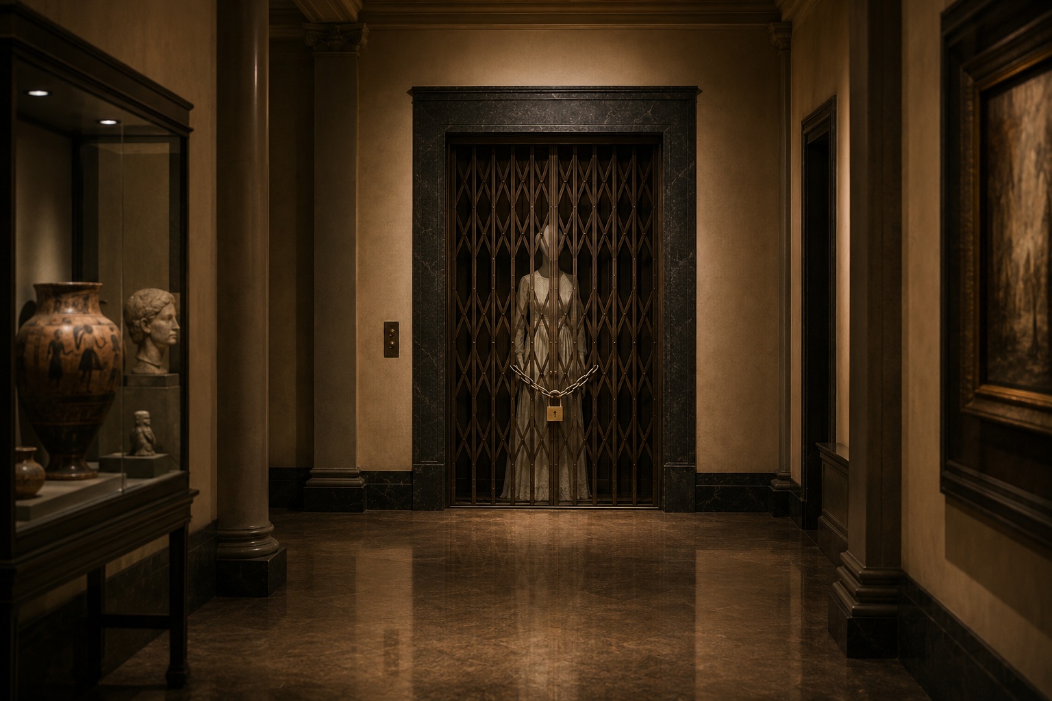 Editorial recreation of the Overnight Guard Found A Faceless Woman Beside The Closed Museum Elevator story, image 2.