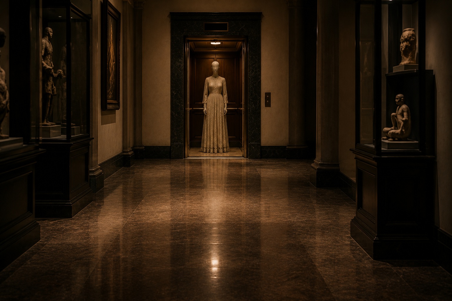 Editorial recreation of the Overnight Guard Found A Faceless Woman Beside The Closed Museum Elevator story, image 4.