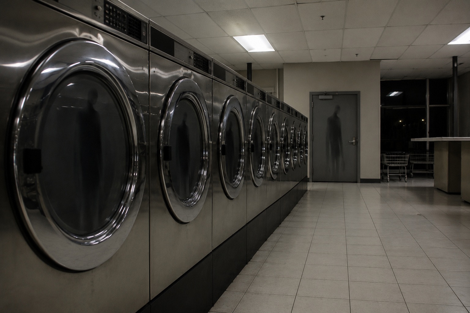 Editorial recreation of the Overnight Laundromat Camera Showed A Faceless Man Reflected In Every Washer Door story, image 2.