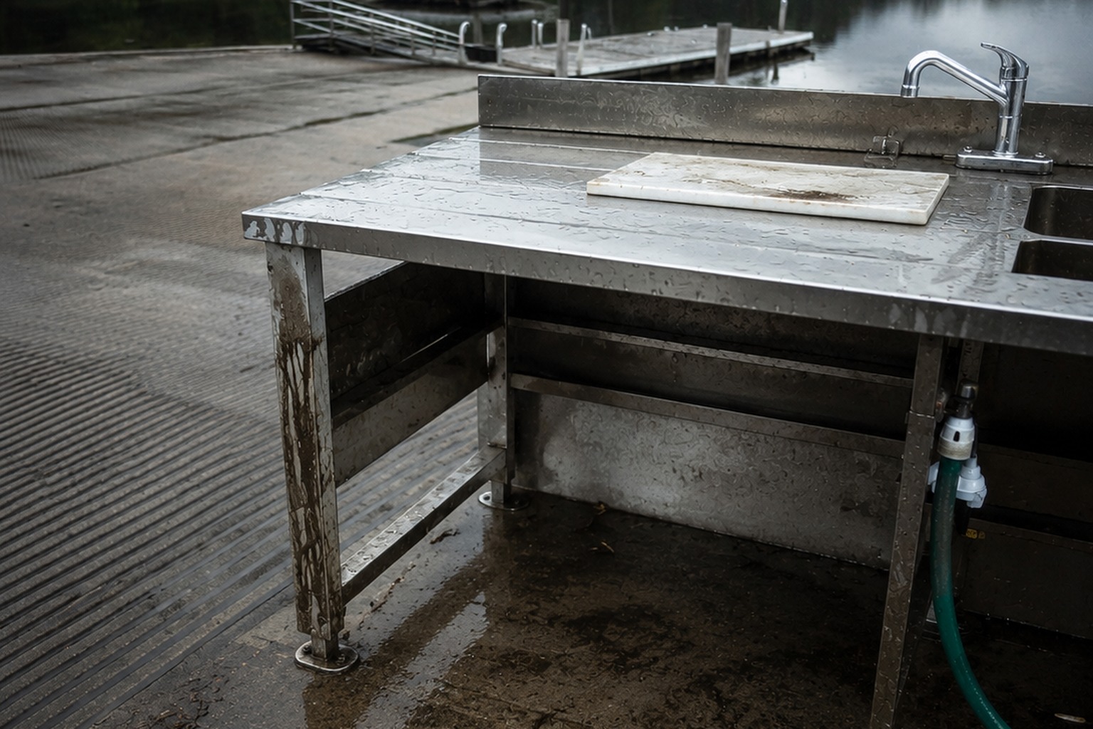 The Riverside Boat Ramp Photo Showed A Hairless Crooked Thing Under The Fish Cleaning Table reconstructed scene image 4