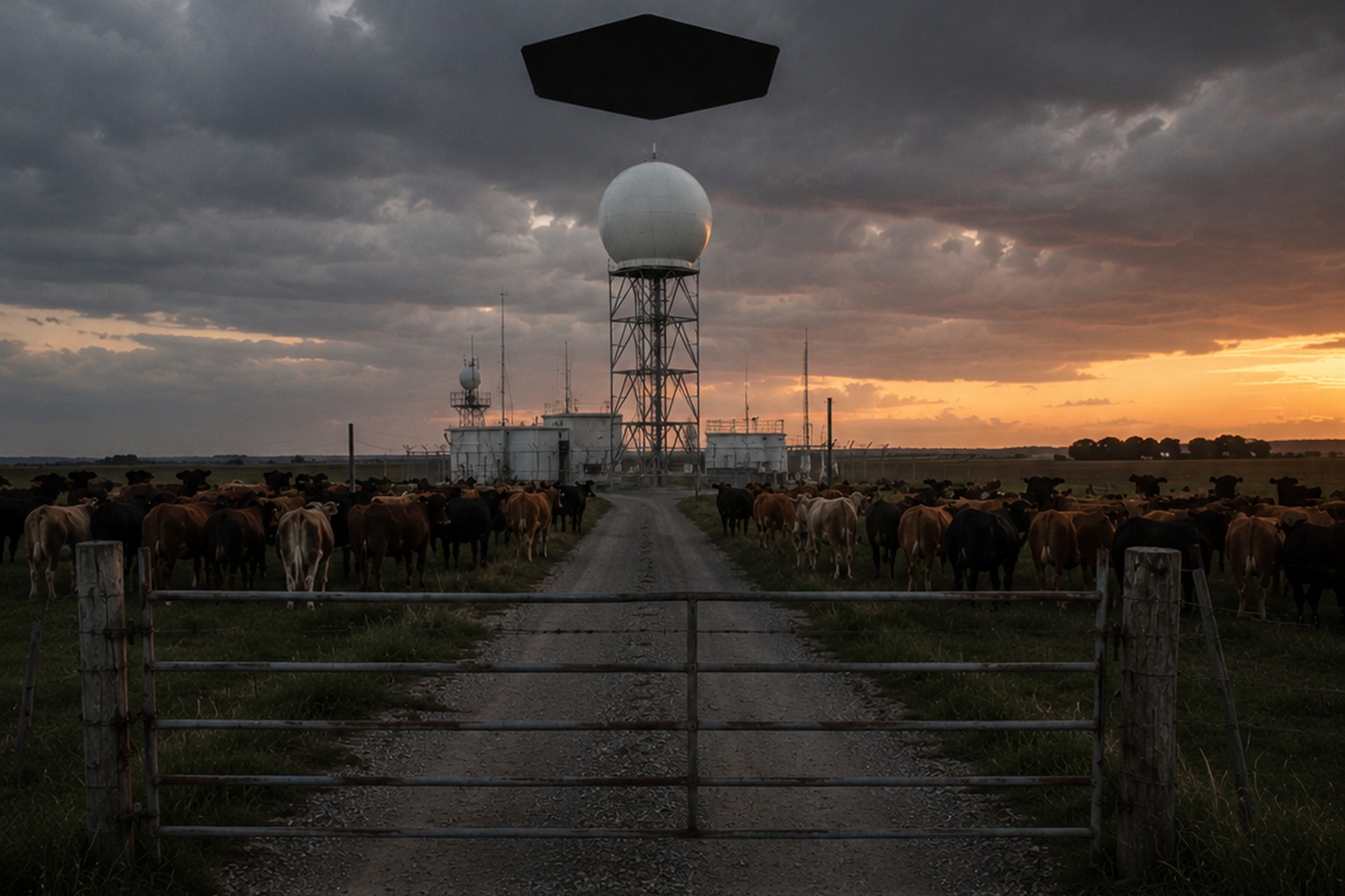 Editorial recreation of the Rural Weather Radar Camera Caught A Dark Hexagon Hanging Above The Storm Tower story, image 4.