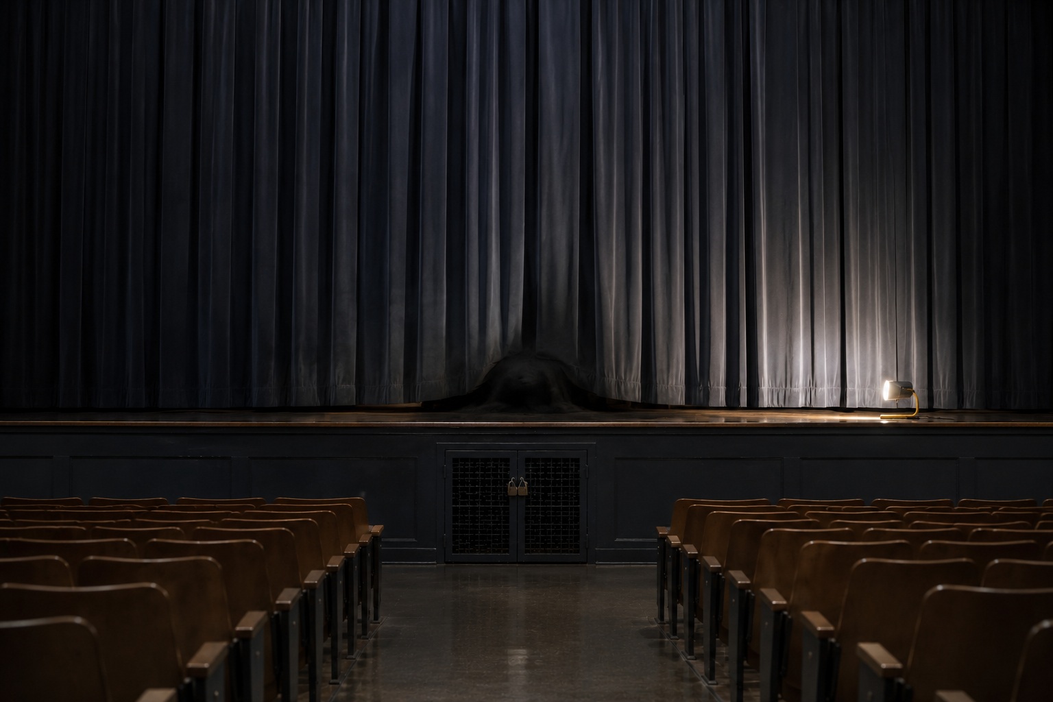 Editorial recreation of the School Auditorium Was Empty But Someone Was Sitting Under The Stage Curtain story, image 3.