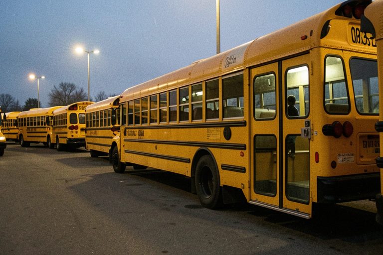 Editorial recreation of the School Bus Depot Camera Showed A Child-Sized Figure Standing In The Last Row Of A Locked Bus story, image 1.