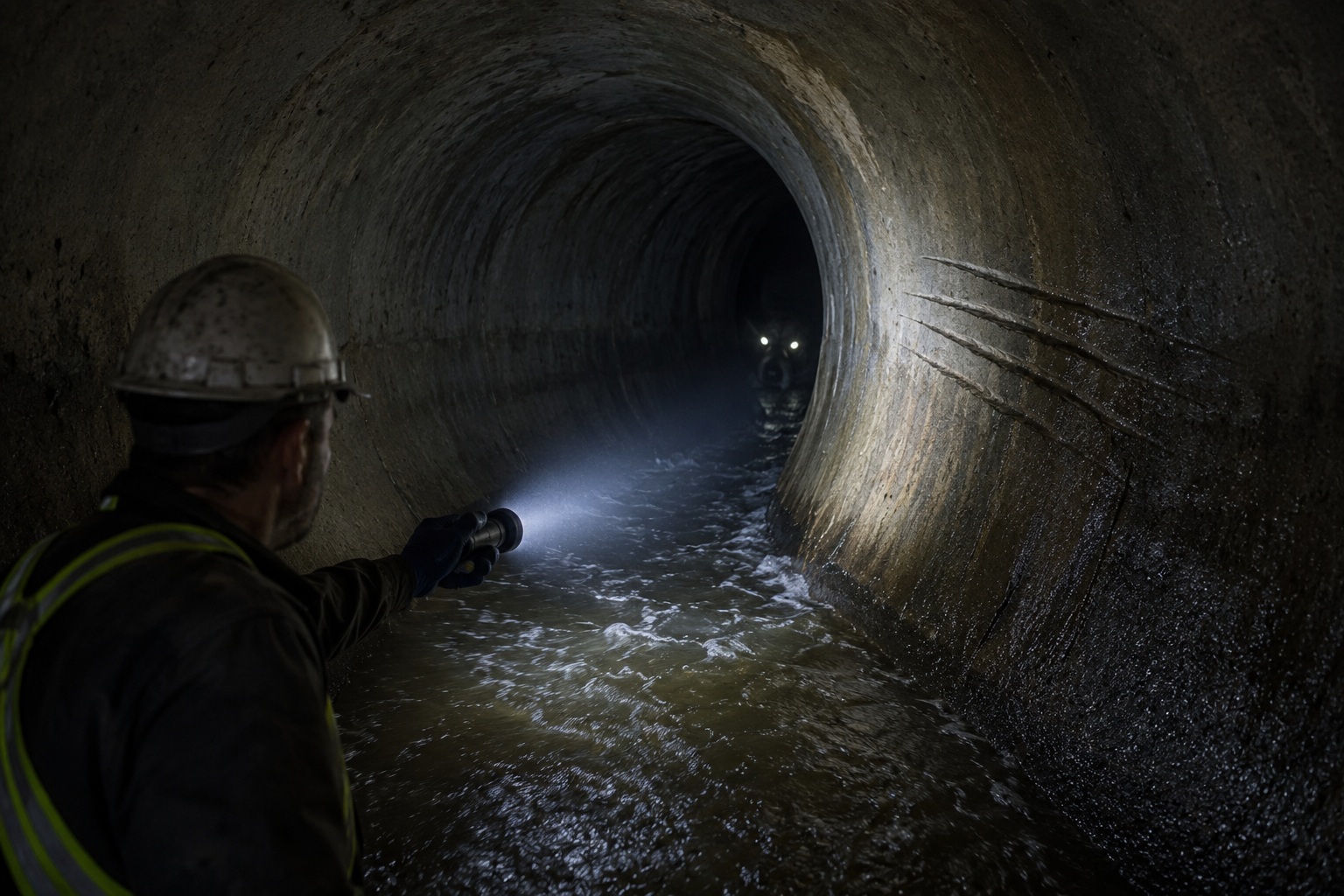 Editorial recreation of the Sewer Crew Heard Scratching Before They Saw The Eyes Under The Manhole story, image 2.