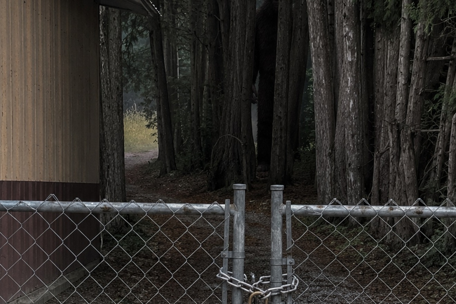 Editorial recreation of the Trail Camera Caught Bigfoot Watching From The Cedar Trees Behind The Bait Shop story, image 2.