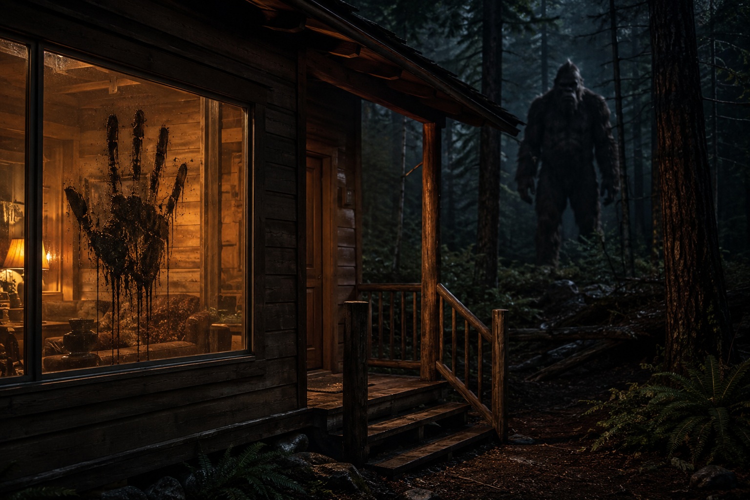 Editorial recreation of the Why Do Bigfoot Witnesses Find Handprints On Cabin Windows? story, image 1.