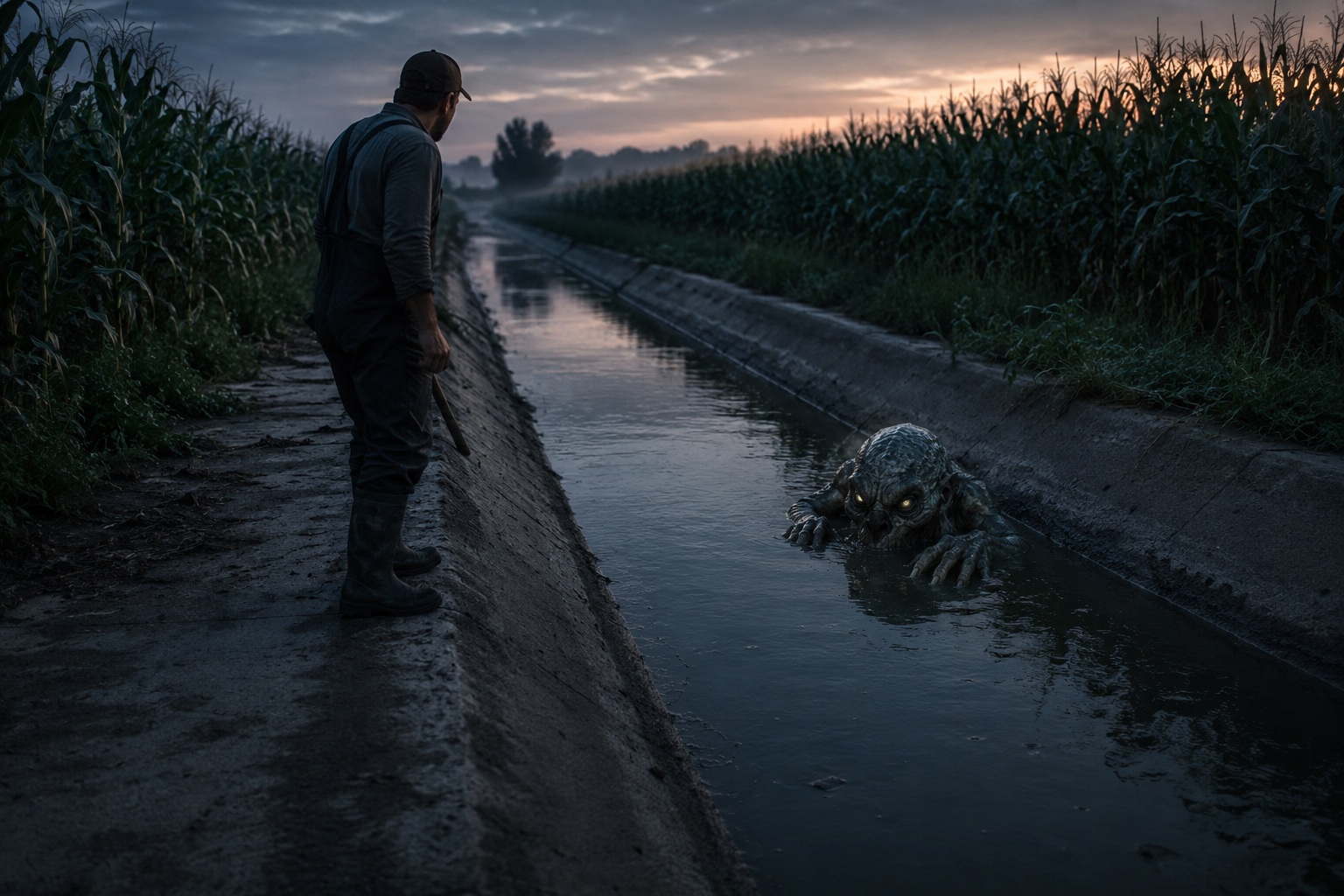 Editorial recreation of the Why Do Creature Stories Start Near Irrigation Ditches? story, image 1.