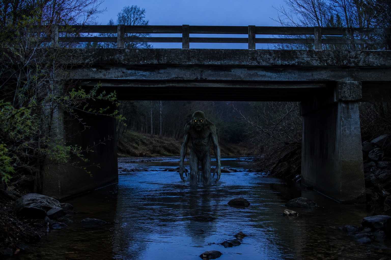 Editorial recreation of the Why Do Creature Stories Start Under Bridges After Dark? story, image 1.