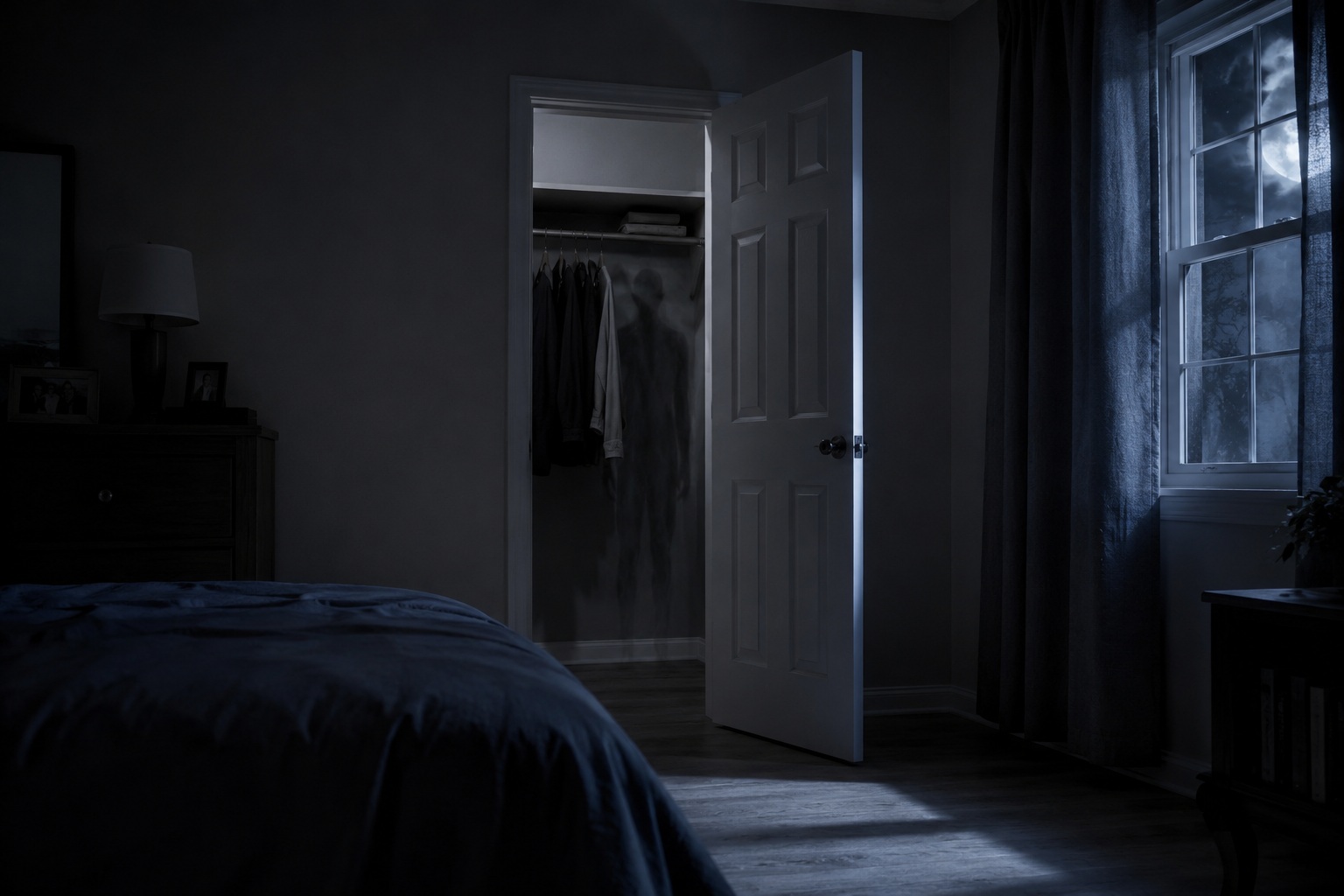 Editorial recreation of the Why Do Ghost Stories Start With Closet Doors Opening After Midnight? story, image 1.