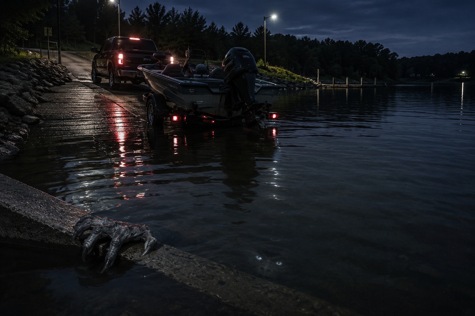 Editorial recreation of the Why Do Lake Monster Stories Start At Boat Ramps? story, image 1.
