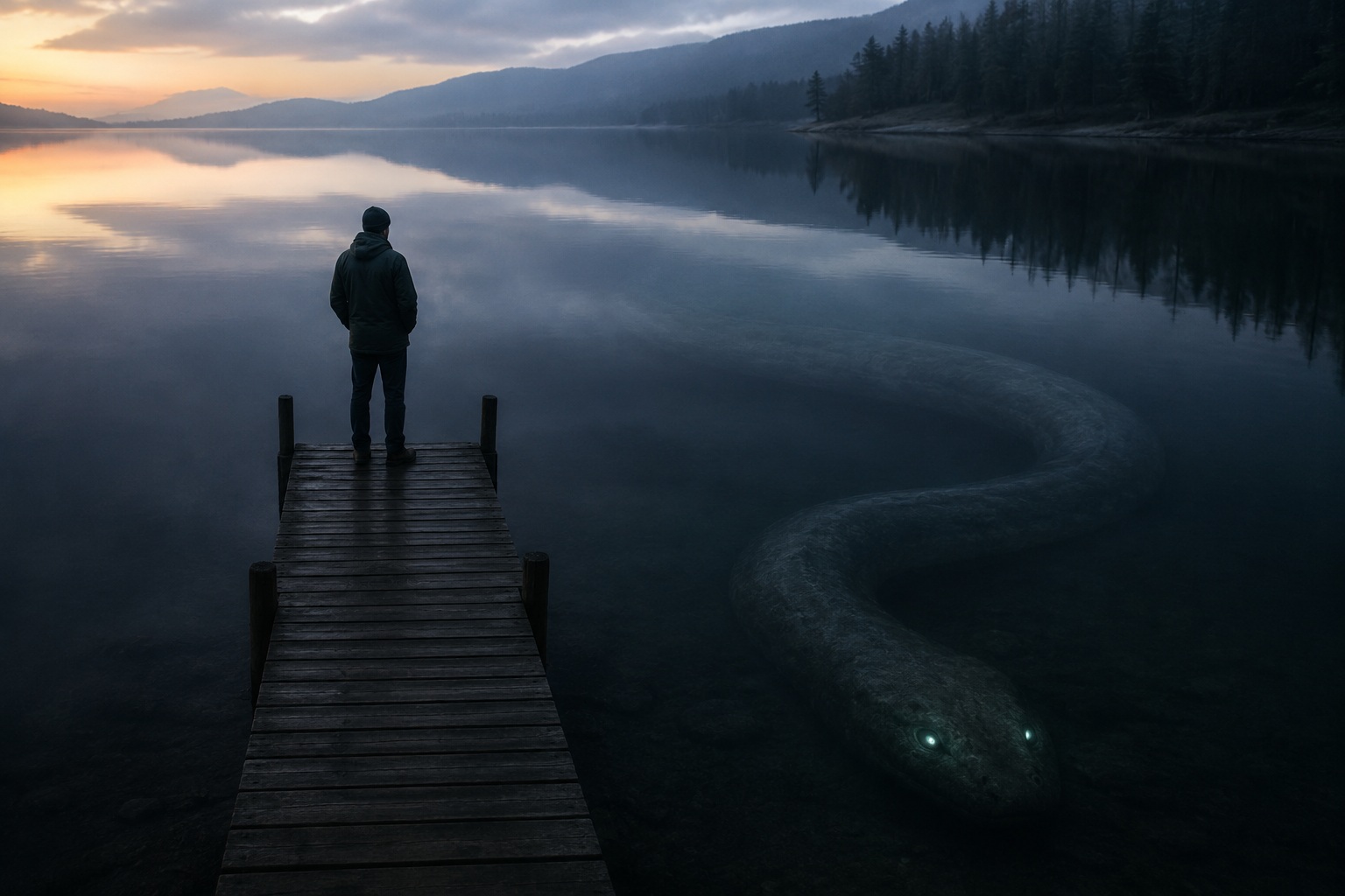 Editorial recreation of the Why Do Lake Monster Stories Start Near Docks? story, image 1.