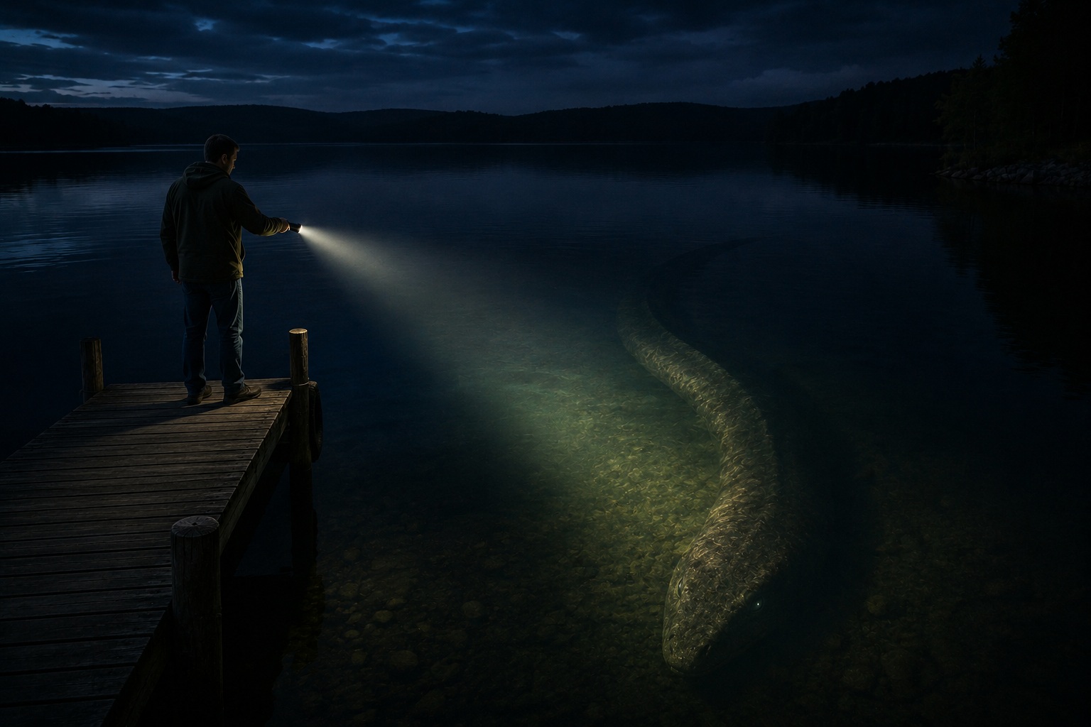 Editorial recreation of the Why Do Lake Monster Stories Start Near Docks? story, image 4.
