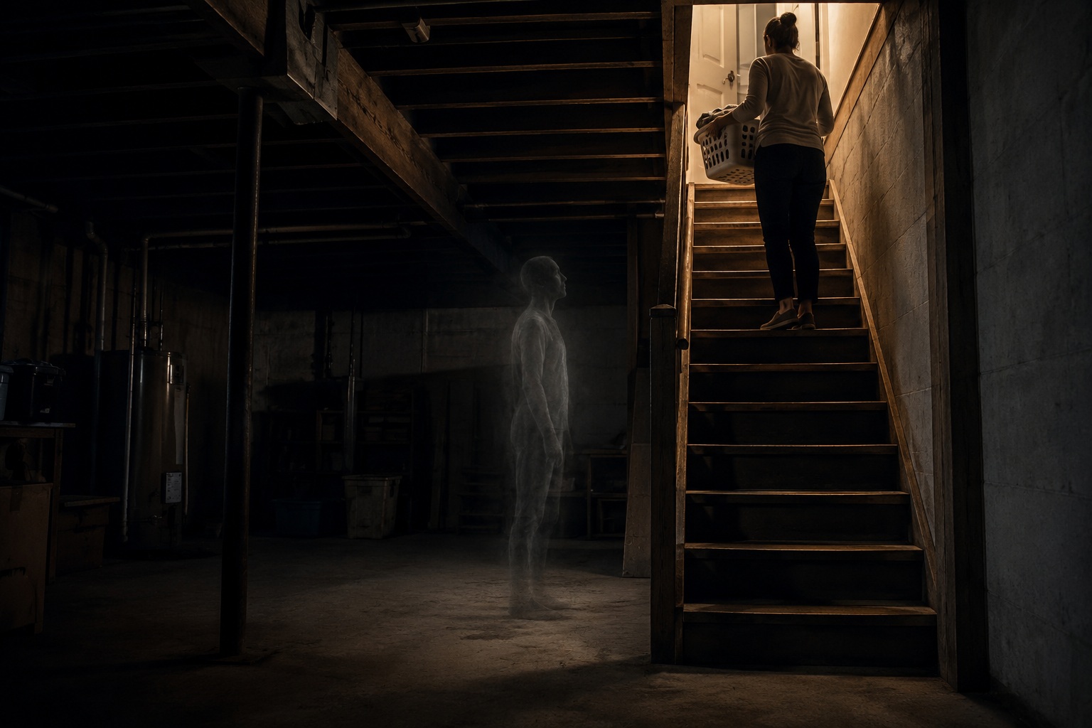 Editorial recreation of the Why Do People Feel Watched From Basement Stairs? story, image 1.
