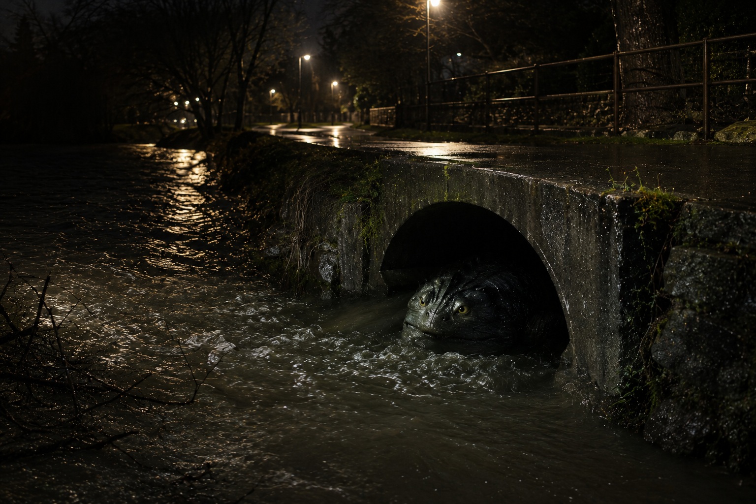 Editorial recreation of the Why Do River Creature Stories Start Near Storm Drains? story, image 4.