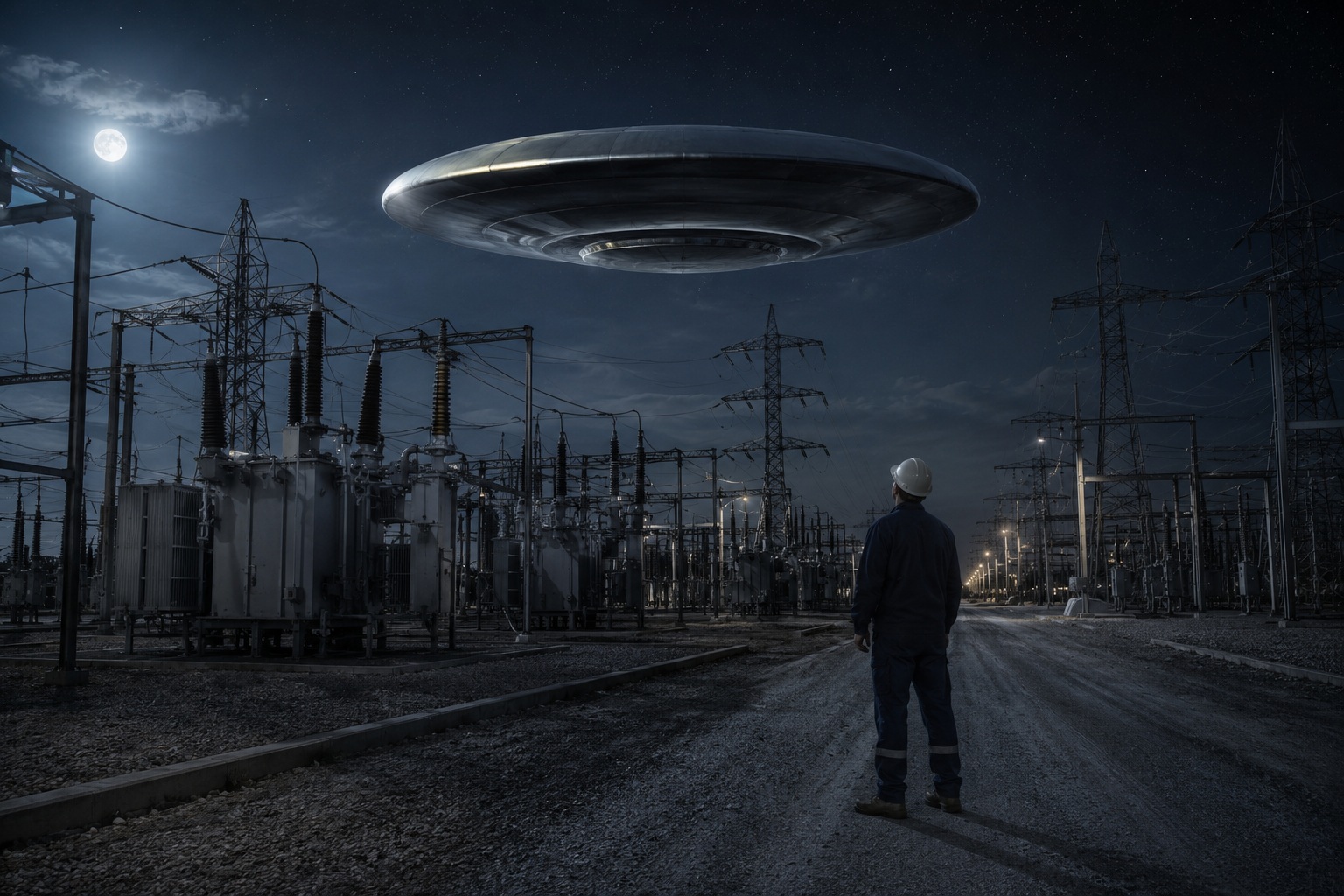 Editorial recreation of the Why Do UFO Witnesses See Discs Above Power Substations? story, image 1.