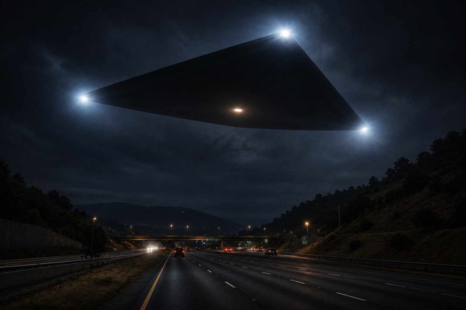 Editorial recreation of the Why Do UFO Witnesses See Triangles Above Highway Overpasses? story, image 3.