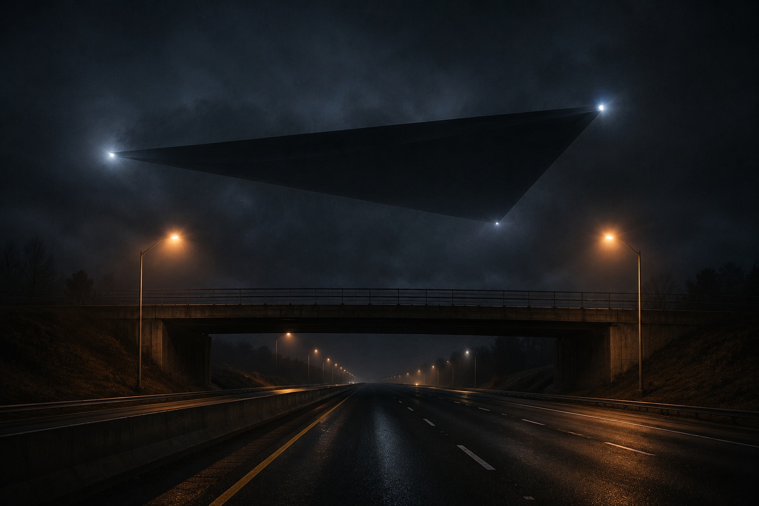 Editorial recreation of the Why Do UFO Witnesses See Triangles Above Highway Overpasses? story, image 4.