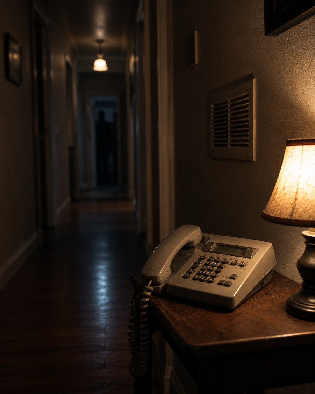 Editorial illustration of a silent hallway and ringing phone used to show why phantom call reports feel unsettling.
