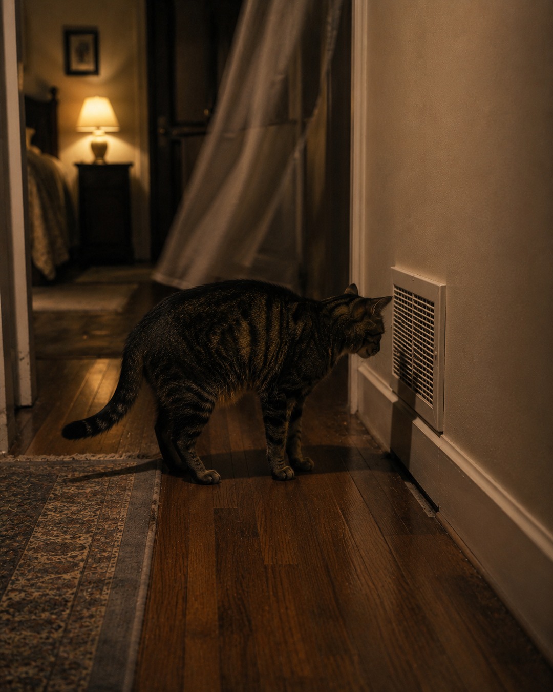 Editorial support image showing vents, walls and a pet reacting to ordinary household sounds.