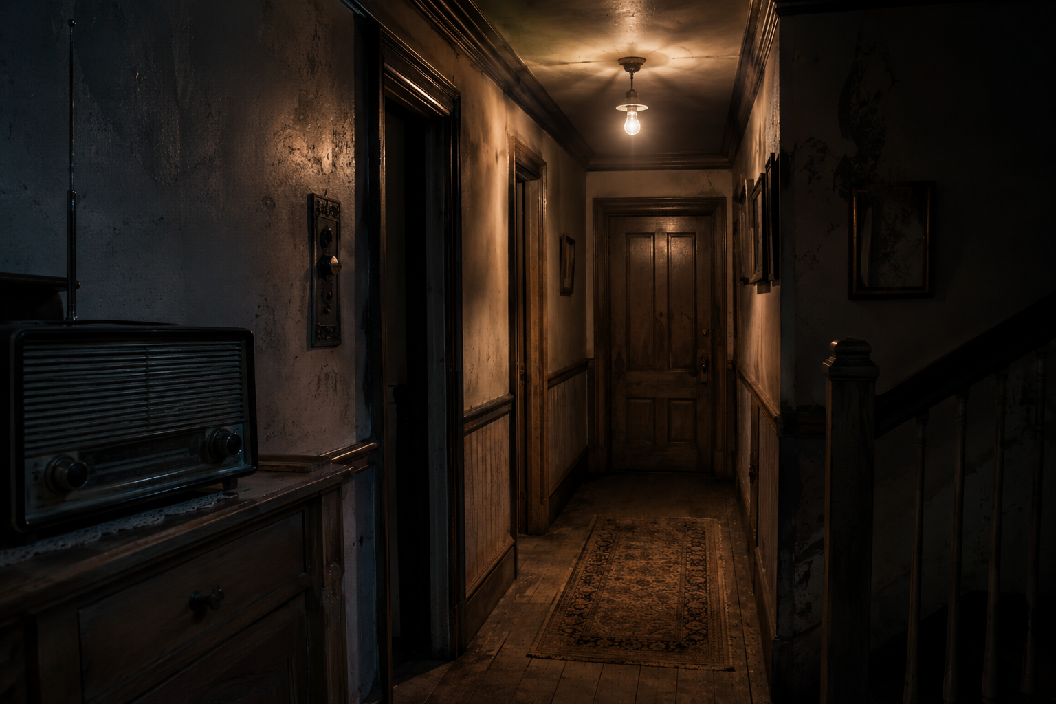 Cinematic editorial reconstruction of haunted-house electrical anomalies