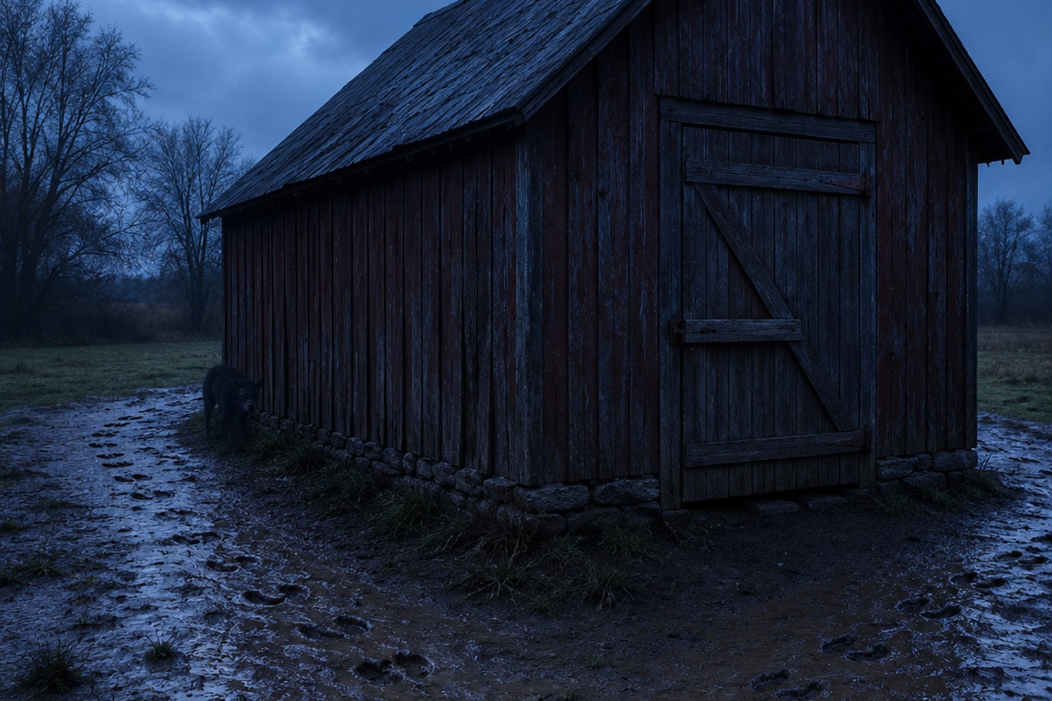 Editorial recreation for What Creature Leaves Hoofprints Around A Sealed Barn?.