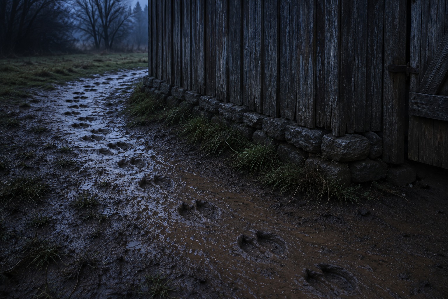 Editorial recreation for What Creature Leaves Hoofprints Around A Sealed Barn?, image 2.