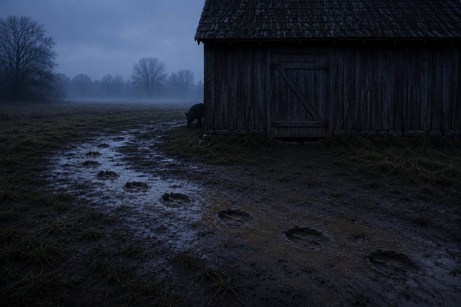 Editorial recreation for What Creature Leaves Hoofprints Around A Sealed Barn?, image 3.