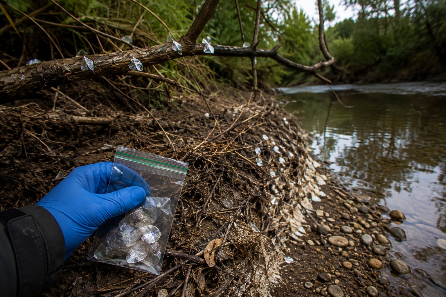 Editorial recreation for What Leaves Fish Scales On Branches Above The Creek?, image 4.
