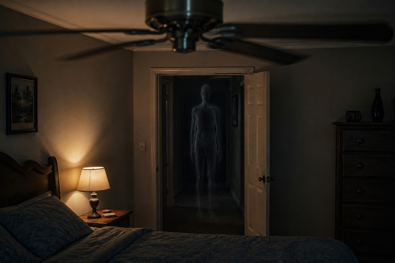 Editorial recreation of the When Does A Slow Ceiling Fan Become An Apparition Report? story, image 1.