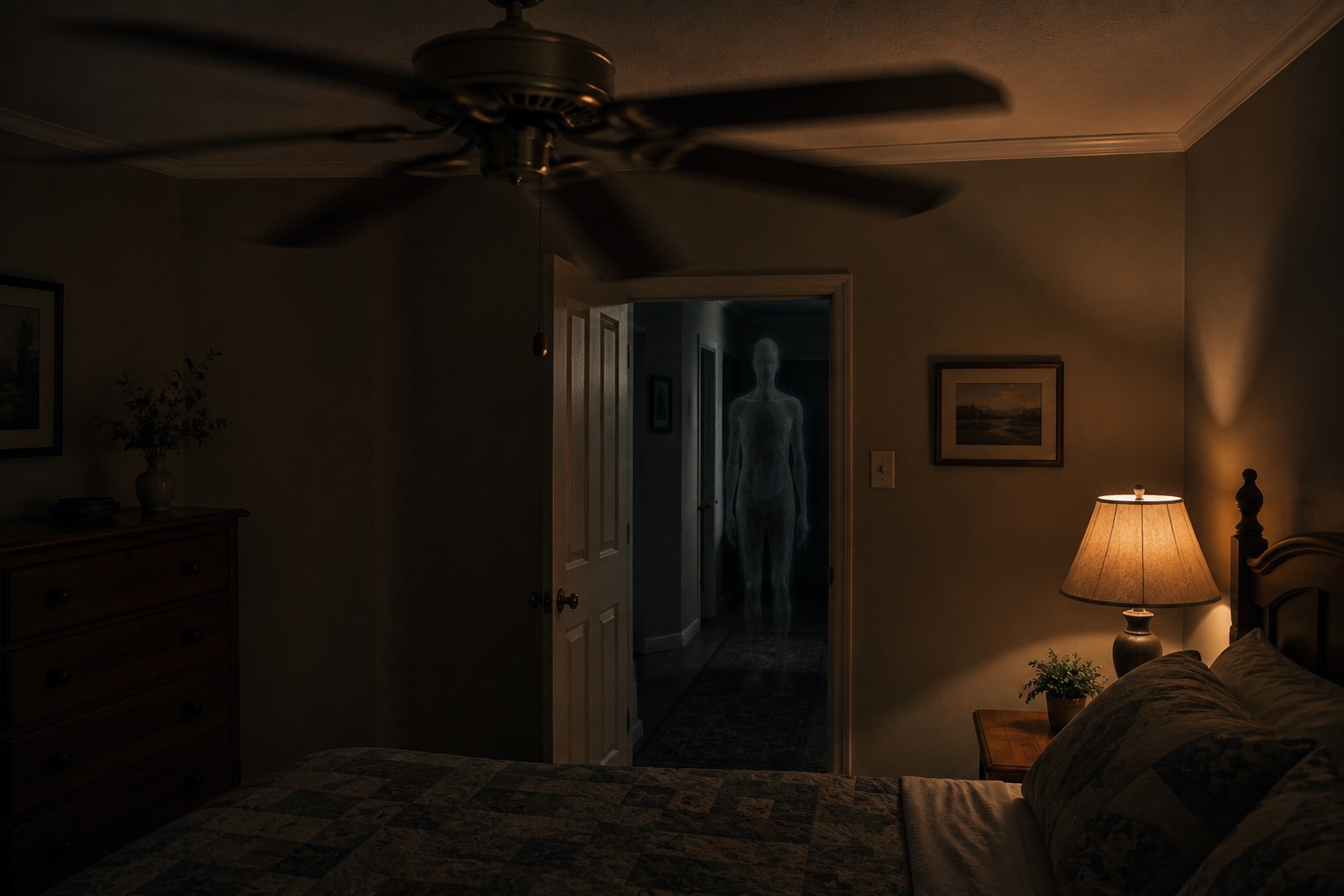 Editorial recreation of the When Does A Slow Ceiling Fan Become An Apparition Report? story, image 2.