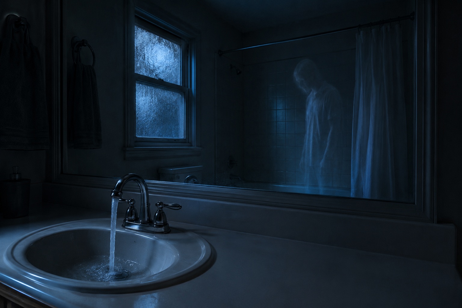 Editorial recreation of the Why Do Apparition Sightings Leave Bathroom Faucets Running? story, image 1.