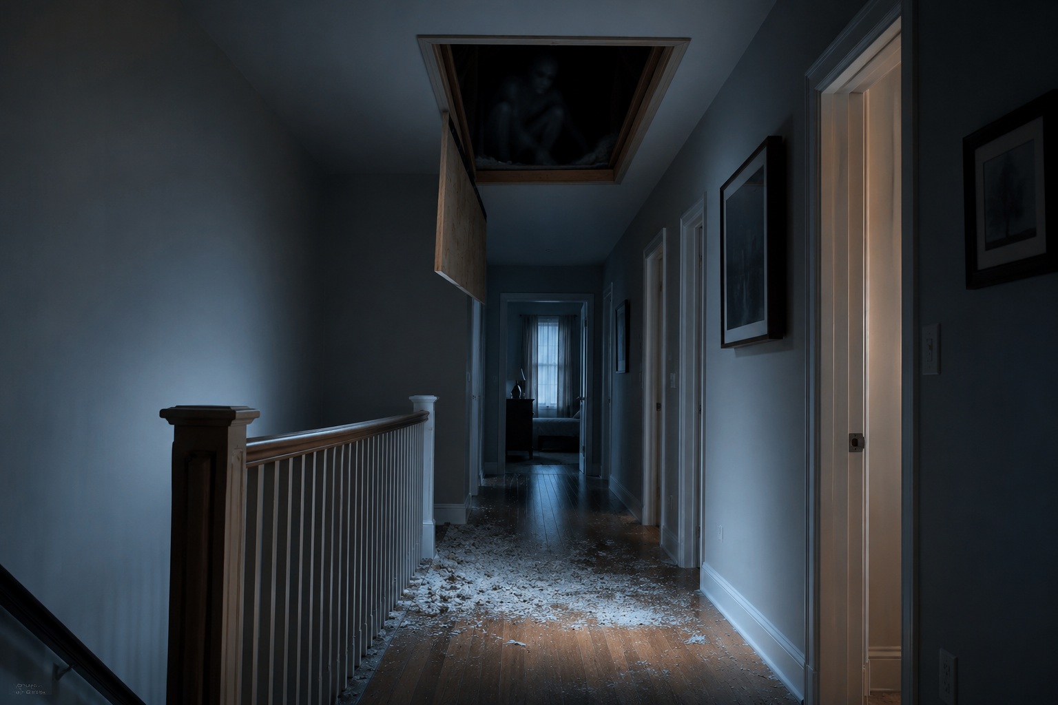 Editorial recreation of the Why Do Attic Hatches Open By Themselves? story, image 1.