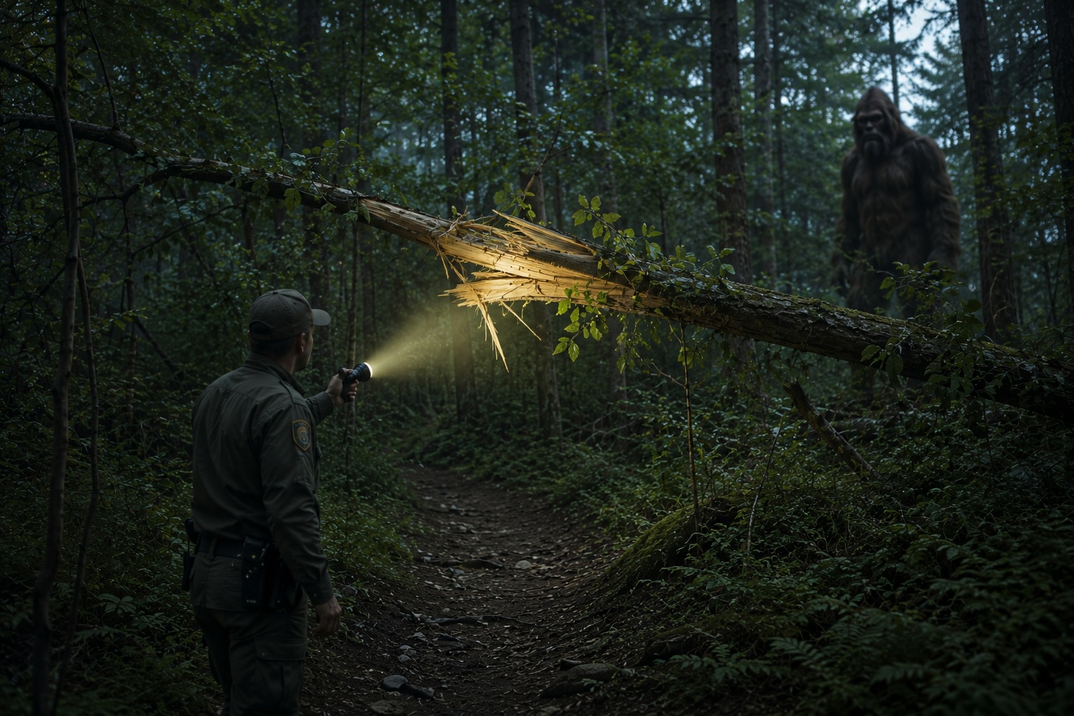 Editorial recreation of the Why Do Bigfoot Witnesses Find Broken Branch Arches On Trails? story, image 3.