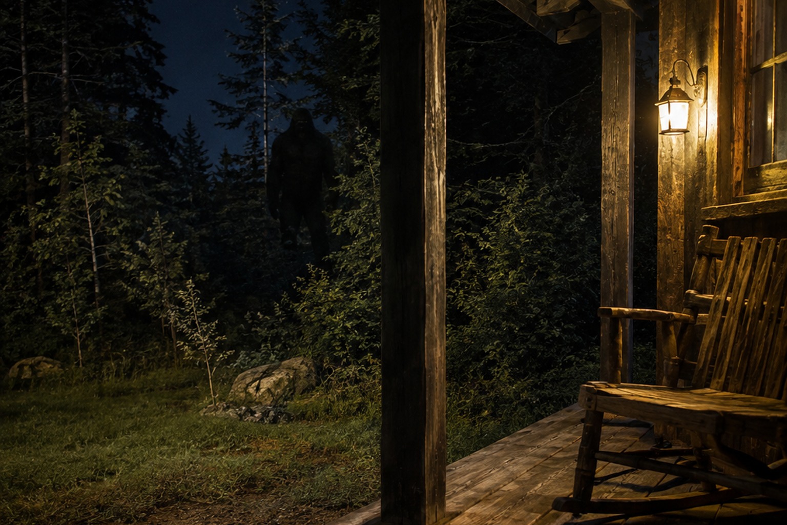 Editorial recreation for Why Do Cabins Go Quiet Before A Sasquatch Call?.