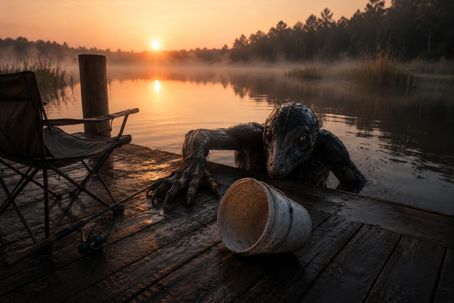 Editorial recreation of the Why Do Creature Reports Mention Empty Bait Buckets At Sunrise? story, image 3.