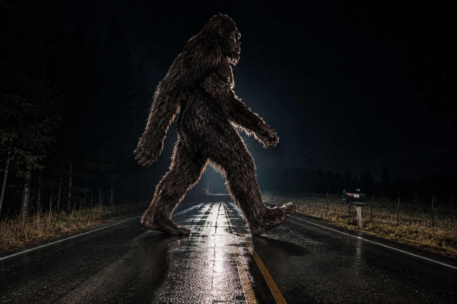 Editorial recreation for Why Do Drivers Report Bigfoot Crossing Roads At Night?, image 4.