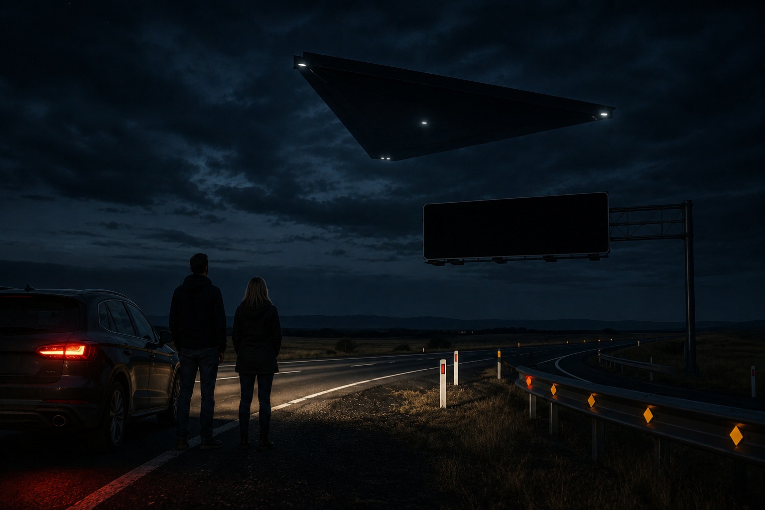 Editorial recreation of the Why Do Highway Signs Go Dark Under Silent UFOs? story, image 3.