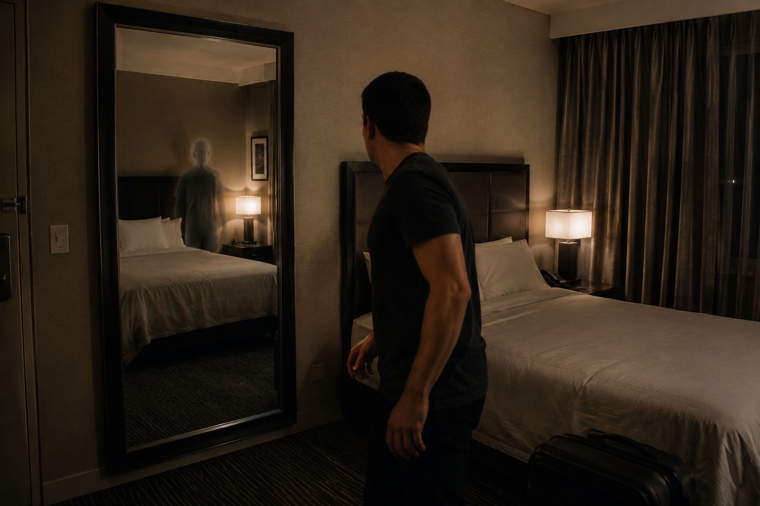 Editorial recreation of the Why Do Hotel Room Mirrors Show Someone Behind You? story, image 3.