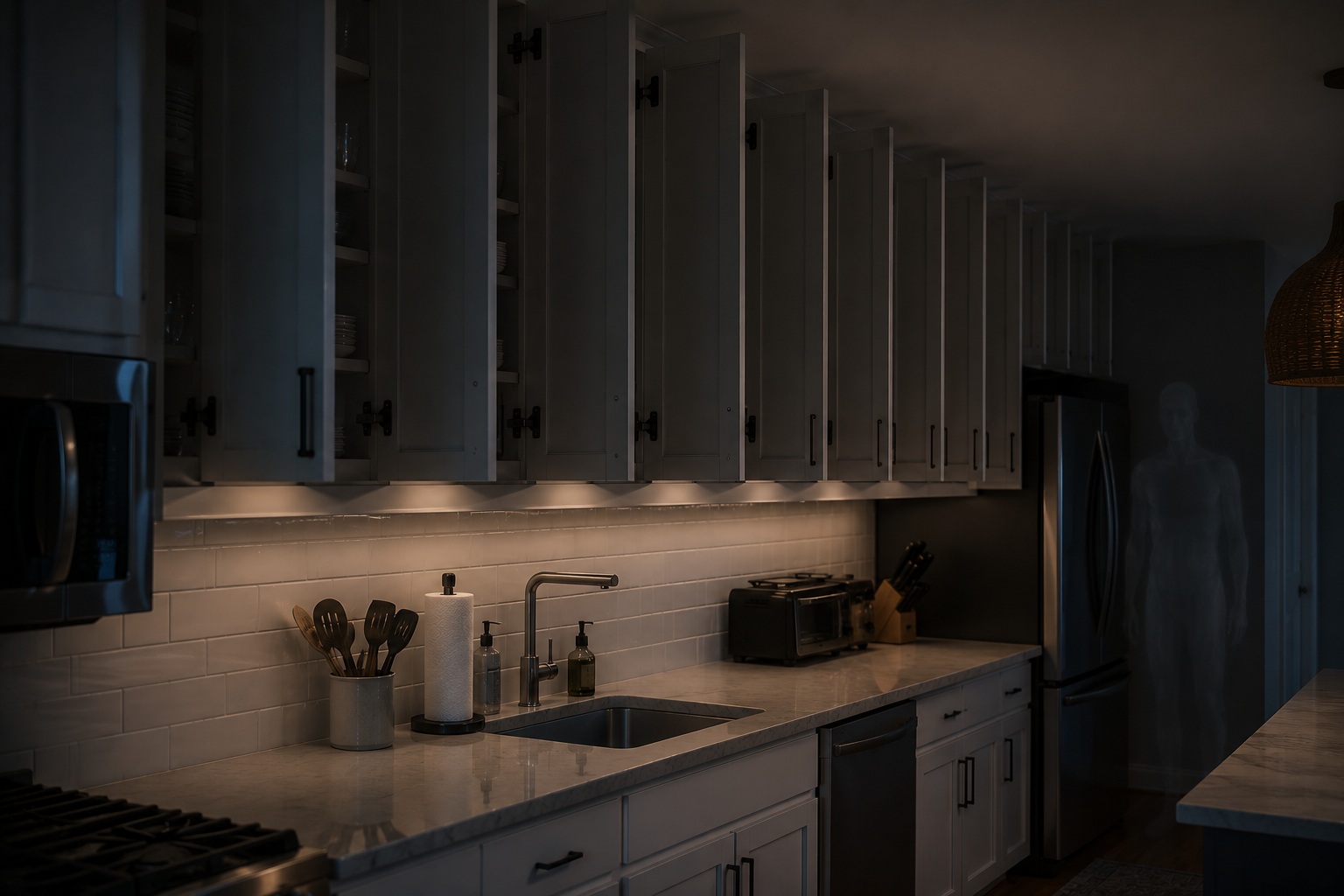 Editorial recreation of the Why Do Kitchen Cabinets Open In Perfect Rows At 3 A.M.? story, image 4.