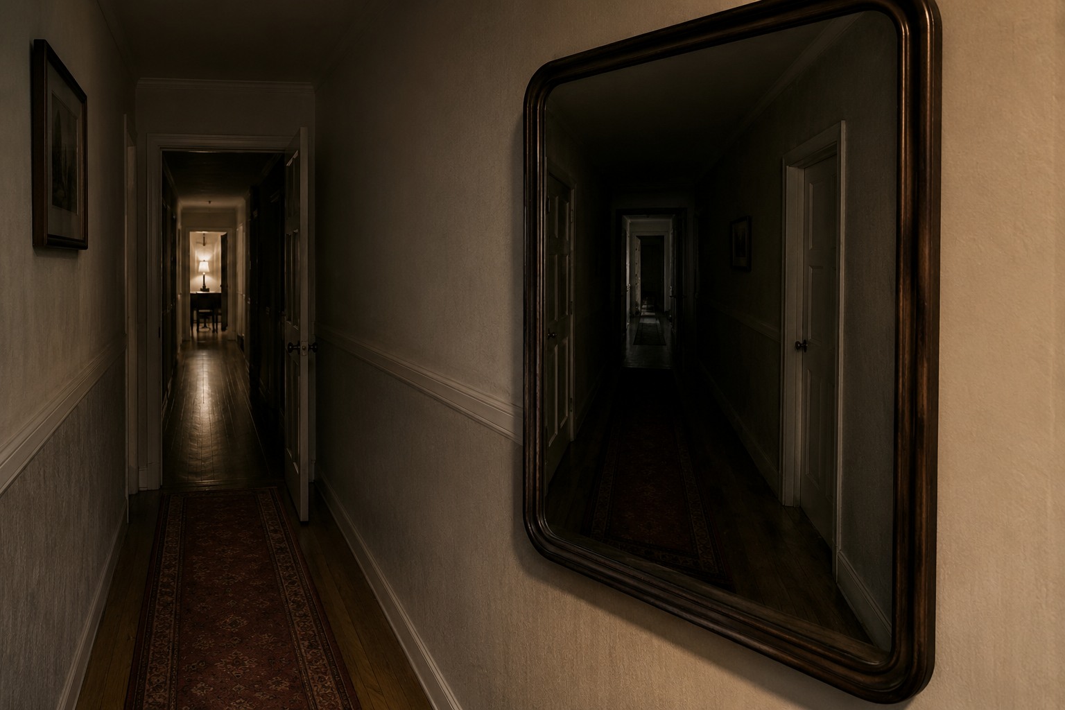 Editorial recreation for Why Do Mirrors Look Wrong In Dark Hallways?, image 1.
