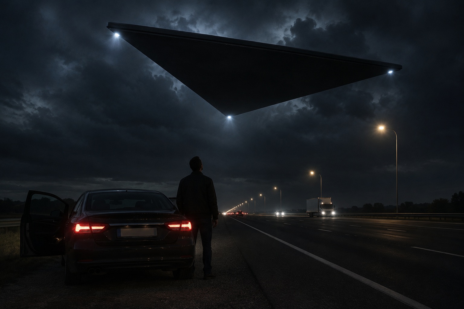 Editorial recreation for Why Do People Report Black Triangle UFOs Over Highways?, image 2.